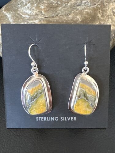 Navajo Bumblebee Jasper Earrings | Sterling Silver | Authentic Native American Handmade | 15822