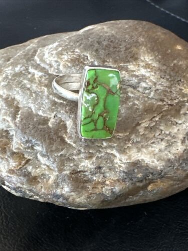 Adjustable Navajo Green Mojave Turquoise Ring | Sterling Silver | Sz 10 | 15710 - Masha USA