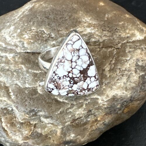 Men's Women's Wild Horse Turquoise Ring | Navajo Sterling Silver | Sz 8 | 17354