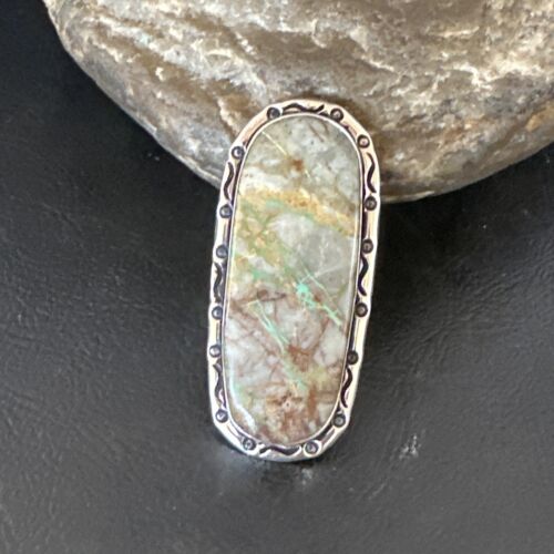 Navajo Ribbon Boulder Green Turquoise Ring | Sterling Silver | Sz 8 | Authentic Native American Handmade | 16383