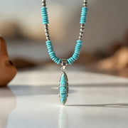 Blue Turquoise Inlay Pendant Navajo Necklace 20" | Sterling Silver | Authentic Native American Handmade | 19510
