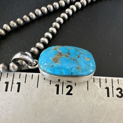 Navajo Blue Kingman Turquoise Pendant Necklace | Sterling Silver | 20" | Authentic Native American Handmade | 16997