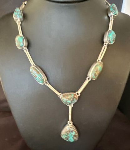 Navajo Blue Spiderweb Turquoise Lariat Necklace | Sterling Silver Pendant | 18" | 14959