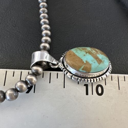 Navajo Blue Turquoise #8 Pendant | Sterling Silver Necklace with Pearls | Authentic Native American Handmade | 16353 - Masha USA