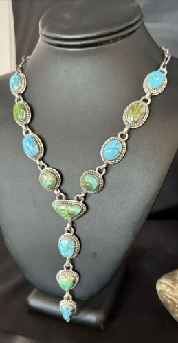 Navajo Lariat Necklace | Rare Blue Green Sonoran Gold Turquoise | 15459