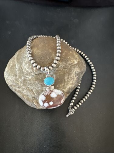 Wild Horse Sterling Silver Necklace | Blue Kingman Turquoise SW Pendant | Multi-Stone | 17306