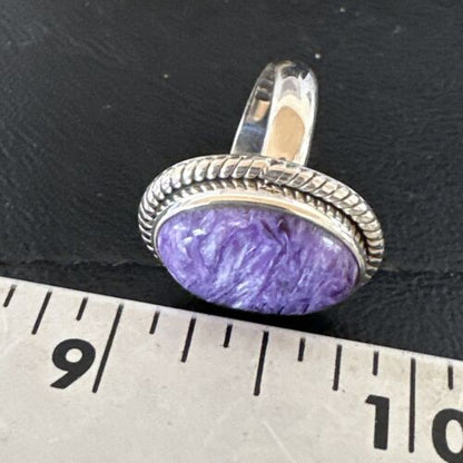 Navajo Purple Charoite Oval Ring | Sterling Silver | Adjustable Sz 9 | Authentic Native American Handmade | 17248