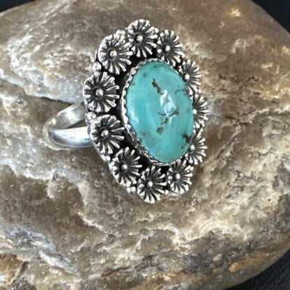 Navajo Blue Turquoise Ring | Sterling Silver | Sz 9.5 | Authentic Native American Handmade | 15505