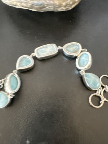Navajo Blue Larimar Bracelet | Sterling Silver 7 Link | 8" | Authentic Native American Handmade | 16086