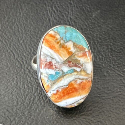 Navajo Turquoise Spiny Oyster Ring | Sterling Silver | Sz 8 | Authentic Native American Handmade | 16614