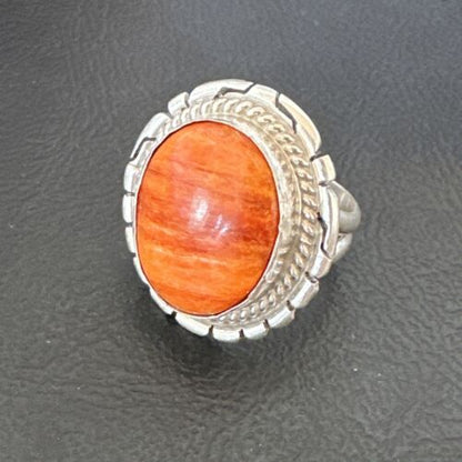 Navajo Orange Spiny Oyster Ring | Sterling Silver | Sz 6.5 | Authentic Native American Handmade | 16465