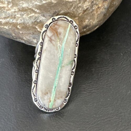 Navajo Ribbon Boulder Green Turquoise Ring | Sterling Silver | Sz 11 | 16475