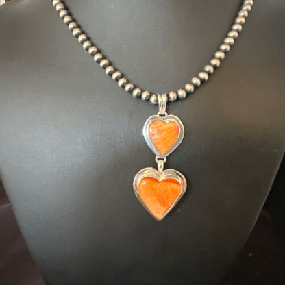 Navajo Spiny Oyster Heart Pendant Necklace | Sterling Silver | Authentic Native American Handmade | 15016