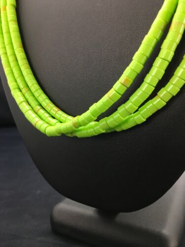 Heishi Bead Necklace Stabilized Gaspeite | 3-Strand | Sterling Silver | Native American Handmade | 2599