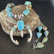 Navajo Blue Turquoise Naja Pendant Necklace | Sterling Silver | Authentic Native American Handmade | 15205
