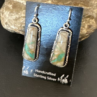 Navajo Blue Boulder Turquoise Dangle Earrings | Sterling Silver | Authentic Native American Handmade | 16496