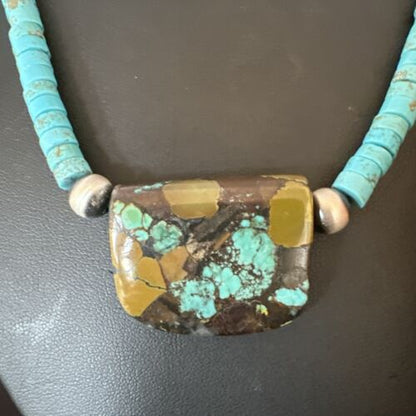Navajo SpiderWeb Turquoise Heishi Pearls Necklace | Sterling Silver | 20" | Authentic Native American Handmade | 17258