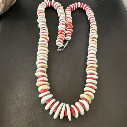 Navajo Sterling Silver Blue Howlite & Red Coral Necklace | Authentic Native American | 30"