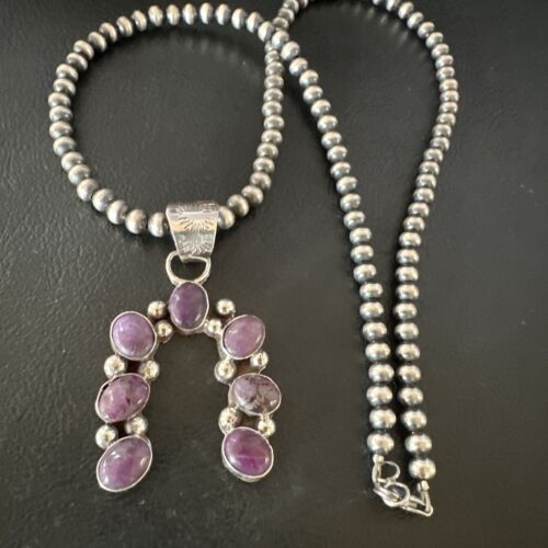 Navajo Horseshoe Naja Purple Sugilite Pendant Necklace | Sterling Silver | Authentic Native American Handmade | 15750