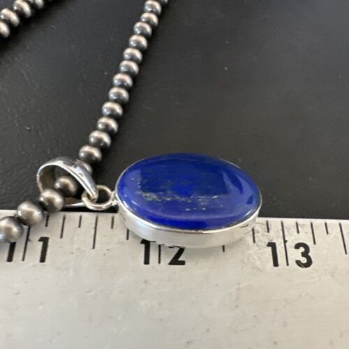 Navajo Blue Lapis Pendant with Pearls | Sterling Silver Necklace | 20" | Authentic Native American Handmade | 16663