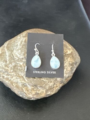 Navajo Blue Larimar Dangle Earrings | Sterling Silver | Authentic Native American Handmade | 17294