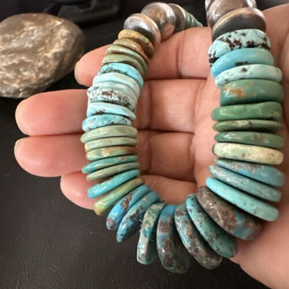 Navajo Blue Green Turquoise Necklace | Sterling Silver | Authentic Native American | 21" | 16959