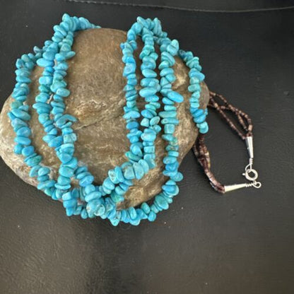 Blue Kingman Nugget Turquoise Necklace | 3-Strand Navajo Sterling Silver | 20" | 15340