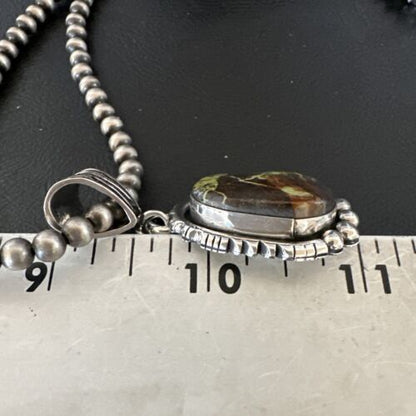 Navajo Green Gaspeite Pendant Necklace | Sterling Silver | Authentic Native American Handmade | 17424
