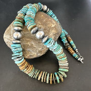 Navajo Blue Green Turquoise Necklace | Sterling Silver | Authentic Native American | 25" | 17054