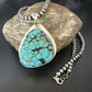 Men's Navajo Blue Spiderweb Turquoise Pendant Necklace | Sterling Silver | Authentic Native American Handmade | 16202