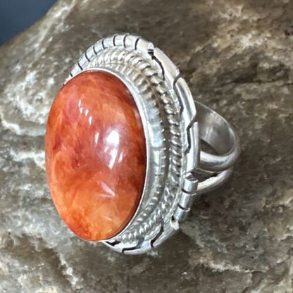 Women's Orange Spiny Oyster Ring | Navajo Sterling Silver | Sz 6.5 | Native American Handmade | 16031