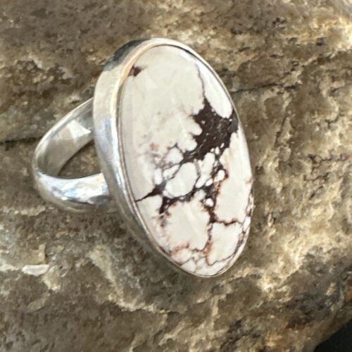 Men's and Women's Wild Horse Turquoise Ring | Navajo Sterling Silver | Sz 8 | Authentic Native American Handmade | 17280