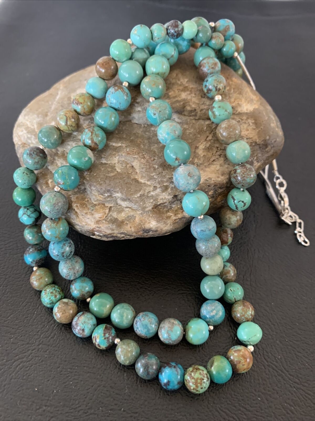 Navajo Sterling Silver Heishi Necklace | Blue Green Turquoise Beads | Authentic Native American Handmade | 02023