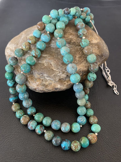 Navajo Sterling Silver Heishi Necklace | Blue Green Turquoise Beads | Authentic Native American Handmade | 02023