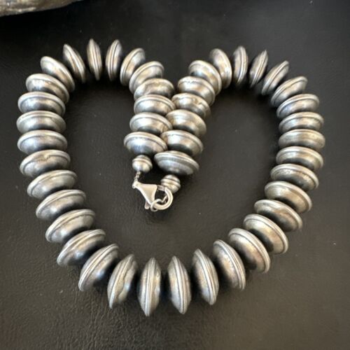 Navajo Pearls Bench Saucer Bead Necklace | Sterling Silver | 17" | Authentic Native American Handmade | 16726