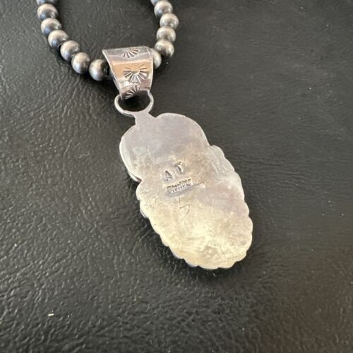 Navajo Pearls Black Onyx Inlay Necklace Pendant | Sterling Silver | Authentic Native American Handmade | 16535