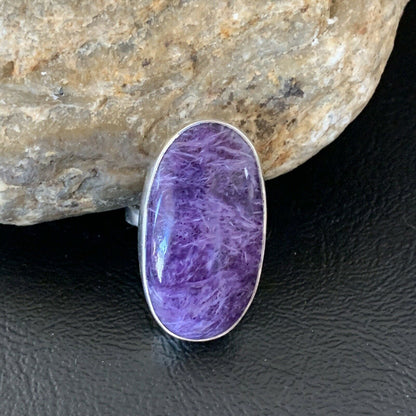 Navajo Purple Charoite Adjustable Ring | Sterling Silver | Sz 8 | Authentic Native American Handmade | 10520