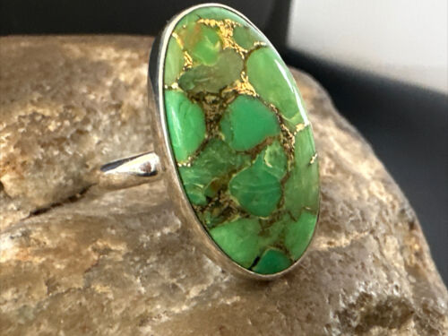 Navajo Green Mojave Turquoise Ring | Sterling Silver | Sz 8 | Authentic Native American Handmade | 15588