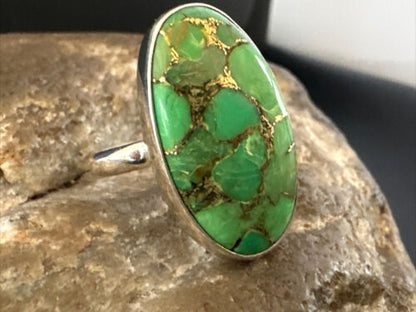 Navajo Green Mojave Turquoise Ring | Sterling Silver | Sz 8 | Authentic Native American Handmade | 15588