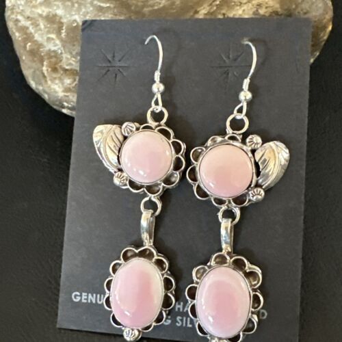 Navajo Pink Conch Shell Dangle Earrings | Sterling Silver | Authentic Native American Handmade | 17214
