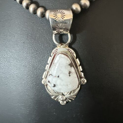 Men's White Buffalo Turquoise Pendant Necklace | Navajo Pearls | Sterling Silver | Native American Handmade | 17335