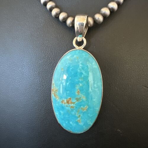 Blue Kingman Turquoise Pendant | Navajo Pearls | Sterling Silver Necklace 20" | 16991