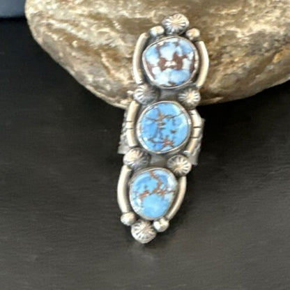 Navajo Blue Golden Hills Turquoise Multi-Stone Ring | Authentic Native American Sterling Silver | Sz 9.5 | 16287