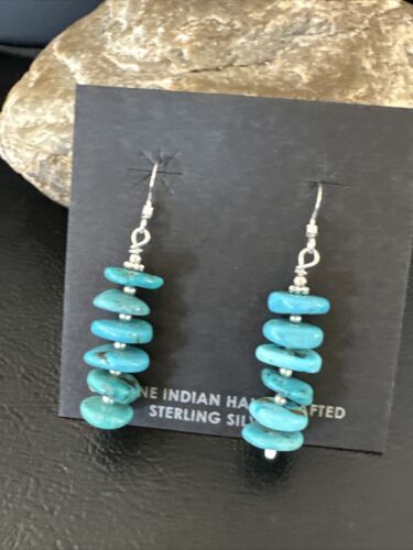 Navajo Blue Cluster Turquoise Bead Earrings | 8mm | Sterling Silver | Authentic Native American Handmade | 15842