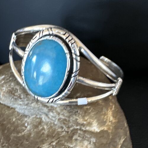 Navajo Blue Kingman Turquoise Cuff Bracelet | Sterling Silver | Authentic Native American Handmade | 16247