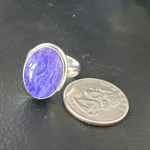Women's Purple Charoite Navajo Oval Ring | Sterling Silver | Sz 9 | Authentic Native American Handmade | 16050