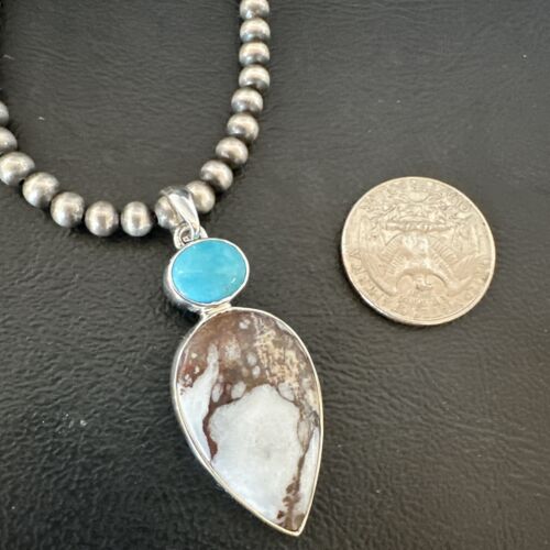 Navajo Wild Horse | Blue Kingman Turquoise Necklace | Sterling Silver | SW Pendant | 17317