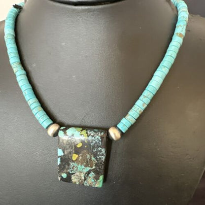 Navajo SpiderWeb Turquoise Heishi Pearls Necklace | Sterling Silver | 20" | Authentic Native American Handmade | 17099