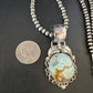 Navajo Blue Golden Hills Turquoise Pendant | Sterling Silver Pearls Necklace | Authentic Native American Handmade | 14994