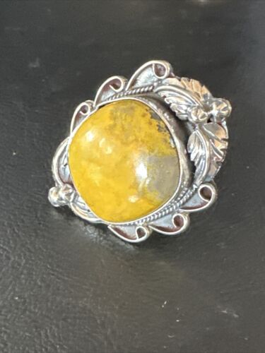 Navajo Yellow Bumble Bee Jasper Ring | Sterling Silver | Sz 10 | Authentic Native American Handmade | 14948